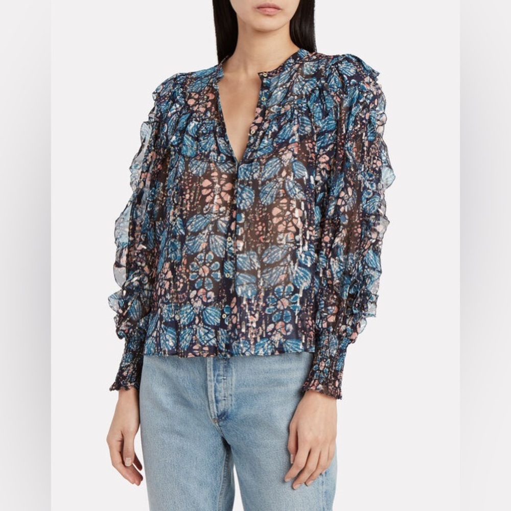 ULLA JOHNSON Isadora Floral Silk Georgette Blouse size 4